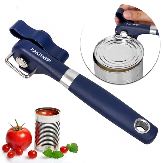 PAKITNER-Cut safe can opener, Manual can opener smooth edge-handheld Side cut can opener, Ergonomic Smooth Edge, Food Grade Stainless Steel Cutting Can Opener for Home, Kitchen & Restaurant,Navy Blue