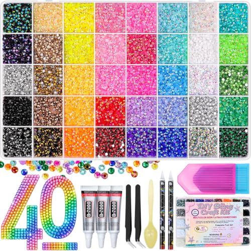 Bedazzling Kit 50,000 Rhinestones - 40 Colors with Glue & Tools