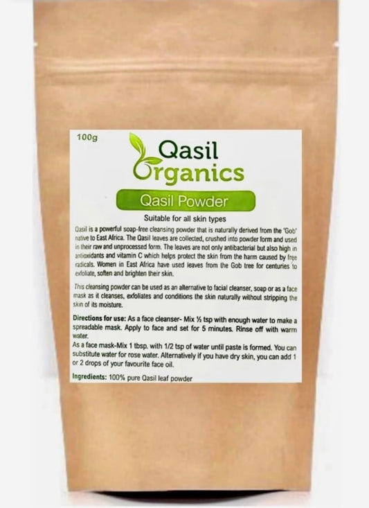 Qasil Organics – 100% Pure Qasil Leaf Powder – Deep Pore Cleansing Facial & Body Mask– Clears Blemishes, Blackheads and Clogged Pores for Clear Skin - 3.5 oz