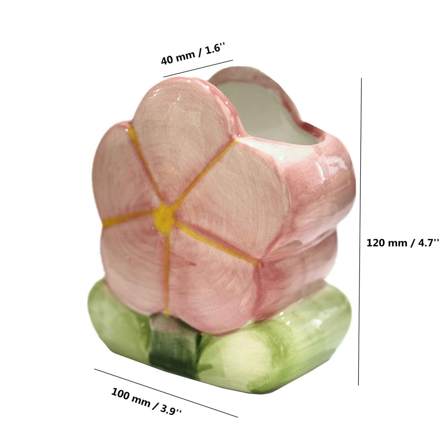 TANG SONG Ceramic Bloom Five Petals Make up Brush Holder Flower Cosmetic Storage Box Pen and Pencil Holder Desktop Organizers (Pink)