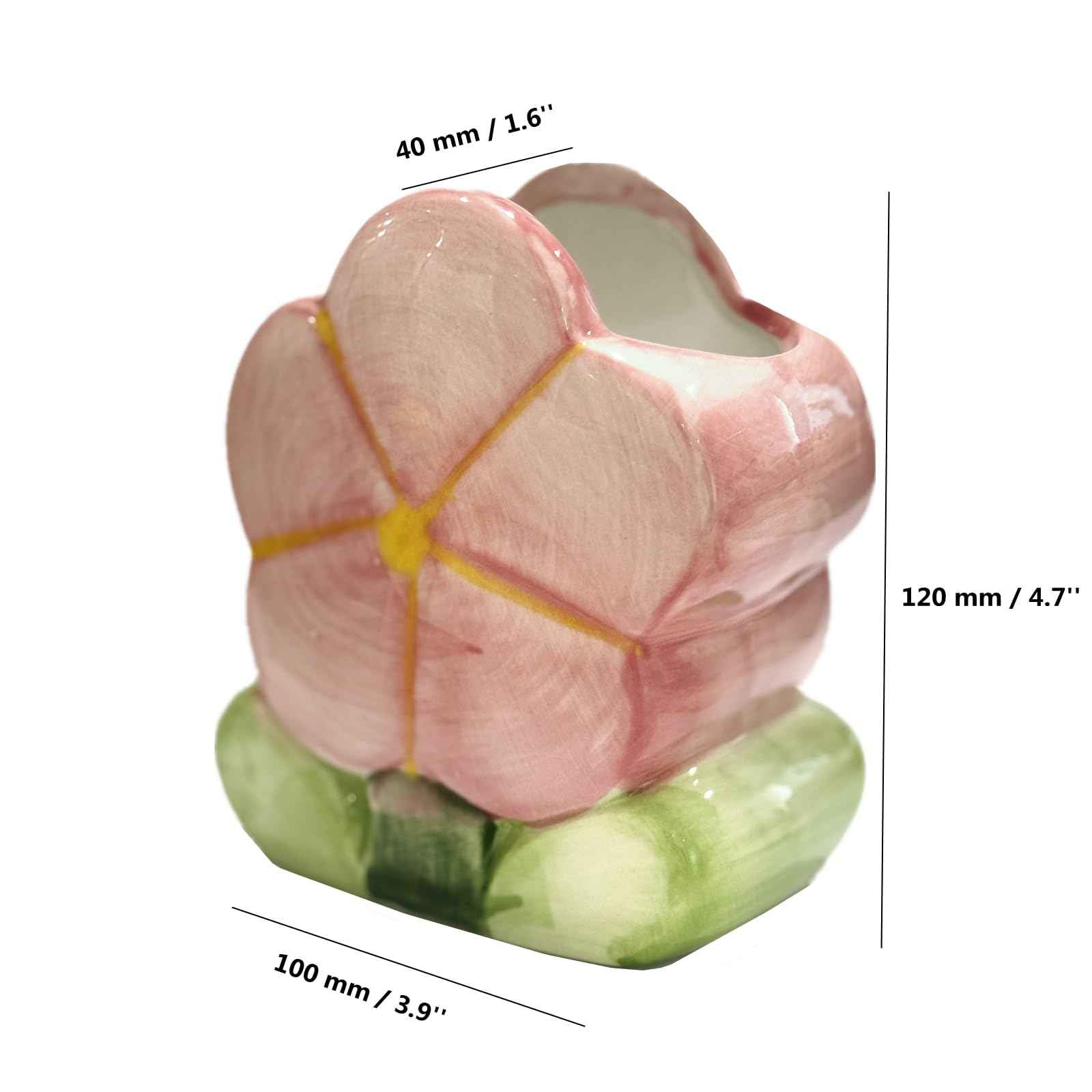 TANG SONG Ceramic Bloom Five Petals Make up Brush Holder Flower Cosmetic Storage Box Pen and Pencil Holder Desktop Organizers (Pink)