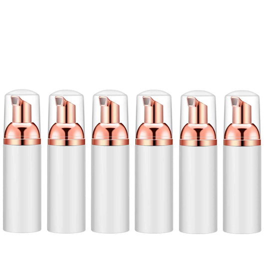Lil Ray 2 Oz Empty White Foam Pump Bottle, Foamer Soap Dispenser for Lash Shampoo, Hand Soap, Foaming Cleaner(Rose Gold Pump, 6 PCS)