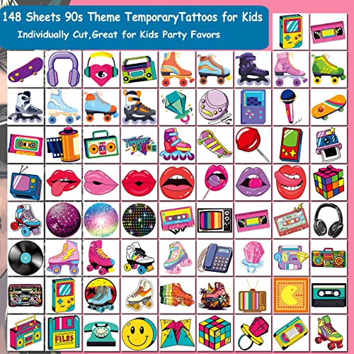 CHARLENT 148 Pcs 90s Temporary Tattoos for Kids