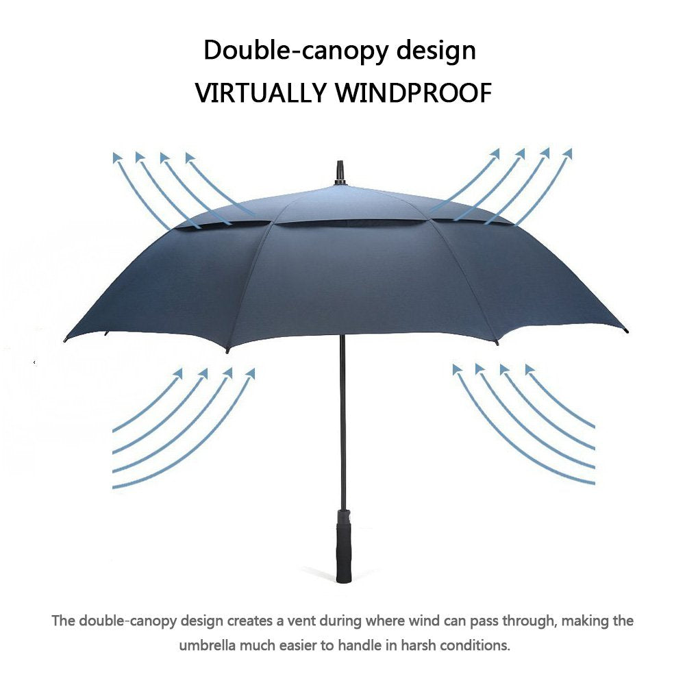 G4Free 47 Inch Automatic Open Golf Umbrella Extra Large Oversize Double Canopy Vented Windproof Waterproof Stick Umbrellas (Navy Blue)