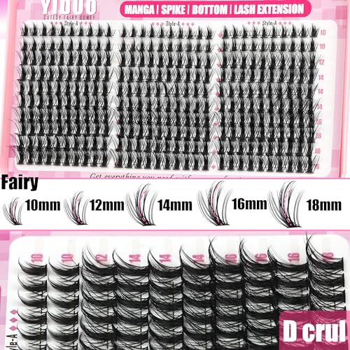 580Pcs Manga Lash Clusters Kit with Bottom Eyelash Extensions Natural Anime+100D/150D Spikes Clusters Lashes Extensions Kit Wispy D Curl Manga Cosplay DIY Lash Extensions with Bond and Seal by YIDUO