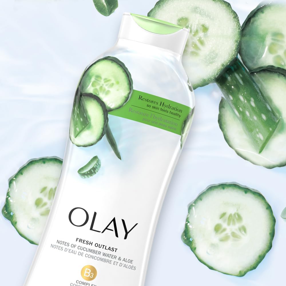 Olay Fresh Outlast Body Wash with Notes of Cucumber and Aloe, 22 fl oz (Pack of 4)