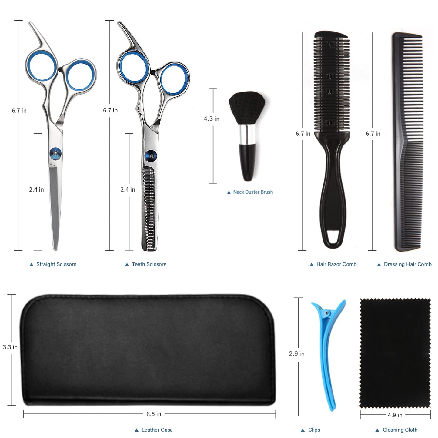 Hair Cutting Scissors Kit,11 Pcs Professional Haircut Scissors Kit with Cutting Scissors,Thinning Scissors,Neck Duster Brush,Comb,Barber Cape,Hair Clips,Hairdressing Shears Set for Barber and Home