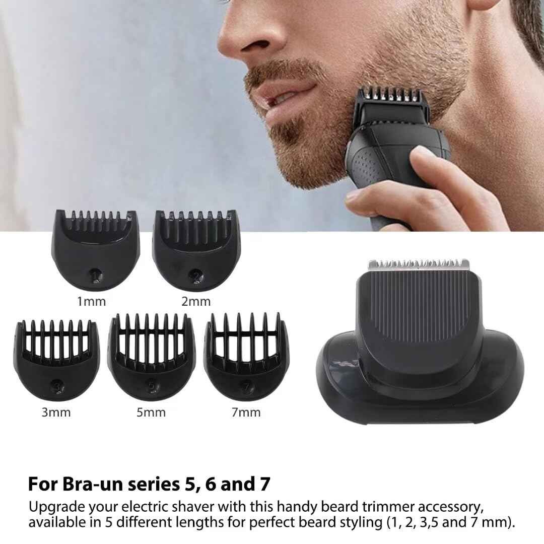 Replacement Beard Trimmer Attachment with 5pcs Guide Combs 1/2/3/5/7mm for Bra-un 7027cs, 7071cc, 7075cc, 7085cc, 7089cc