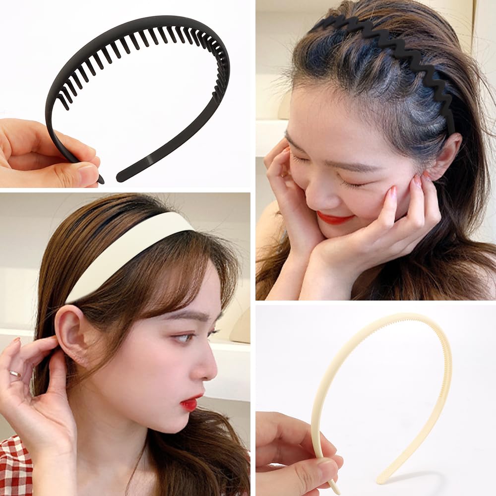 TOBATOBA 9Pcs Plastic Headbands, Hairbands for Women's Hair, Thin Headbands Comb Headbands Hair Accessories for Women Girls, Black & White, Unisex, HAIRBAND