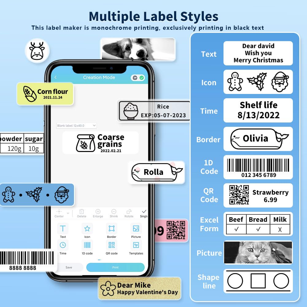 Phomemo D30 Mini Thermal Label Printer Portable Sticker Maker, Bluetooth Inkless Label Makers for HomeSmall BusinessProductsOrganizing Work for 0.23 0.35 0.47 inch 12mm Tape