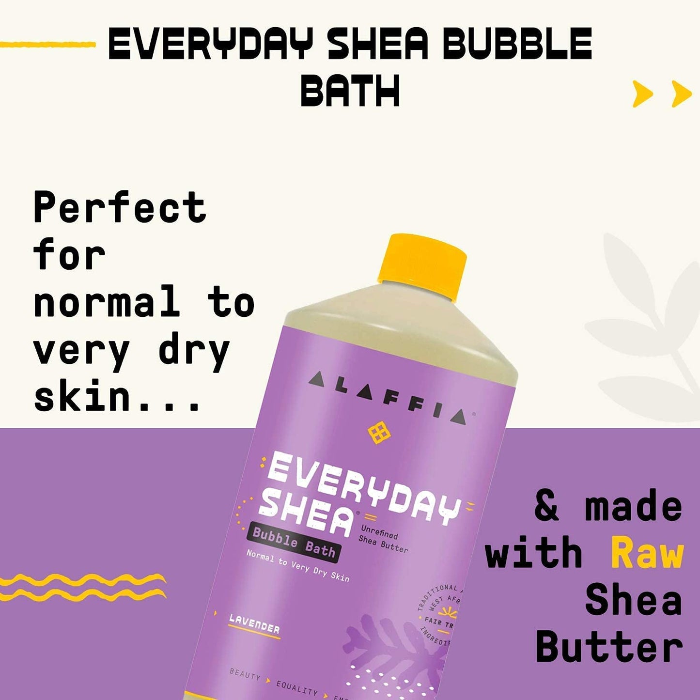 Alaffia Everyday Shea Bubble Bath, Soothing Support for Deep Relaxation and Soft Moisturized Skin | Made with Fair Trade Shea Butter | Cruelty Free | No Parabens | Vegan, Lavender 32 Fl Oz