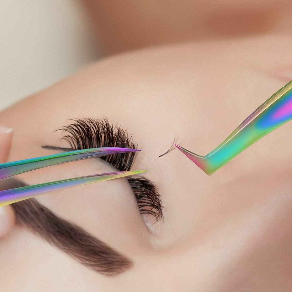 Eyelash Extension Tweezers Set, Fangze 7 Pcs Lash Kit Rainbow Stainless Steel Straight and Curved Tweezer for Nail Art Ingrown Hair Craft