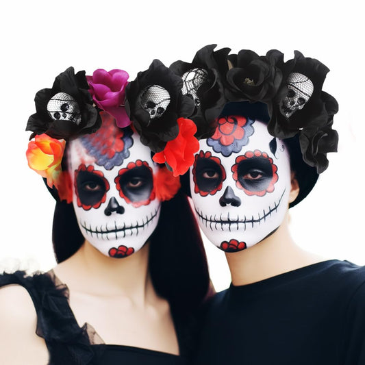 Day of The Dead Headband Adjustable Flower Garland Headband Flower Crown Hair Wreath Party DecorationAdjustable Bridal Flower Garland Headband Flower Crown Hair Wreath (red)