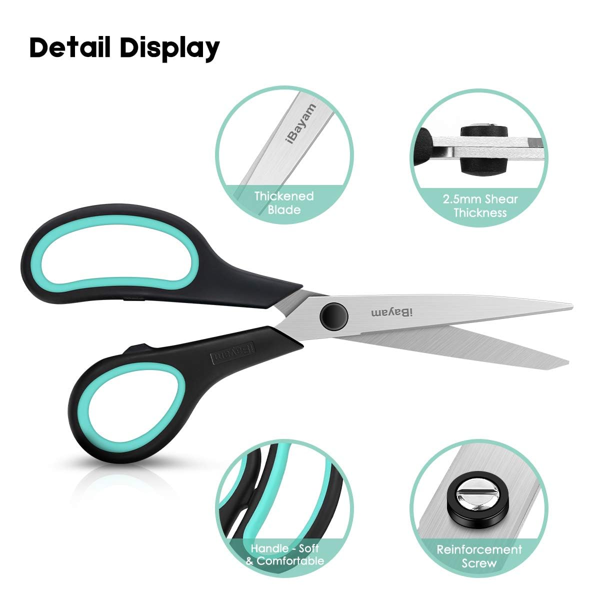 3-Pack 8" Heavy Duty Scissors with Ultra Sharp Blades and Comfort Grip Handles - For Office, Home, School, Sewing, and Crafts