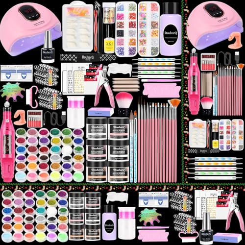 Acrylic Nail Kit With Black Nail Polish,Drill And U V Light Full Nail Kit Set