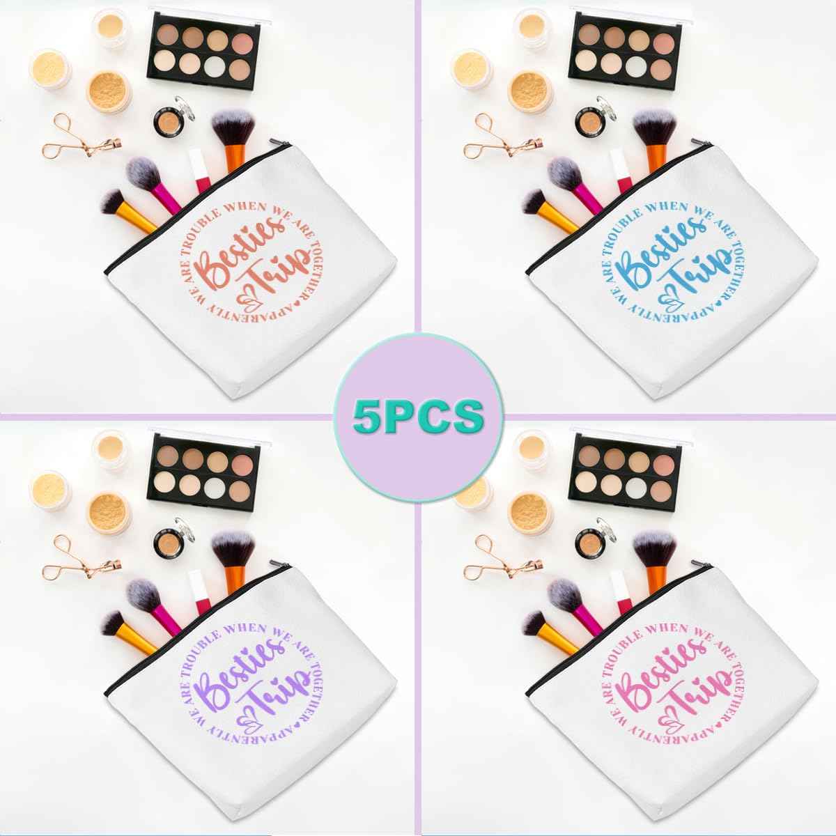5Pcs Girls Trip Gifts Girls Weekend 2025 Makeup Bag Besties Trip Gifts Favors Summer Gifts Cosmetic Bag Toiletry Bag Zipper Pouch Weekender Bags for Women Girl Friendship Bachelorette Party Birthday