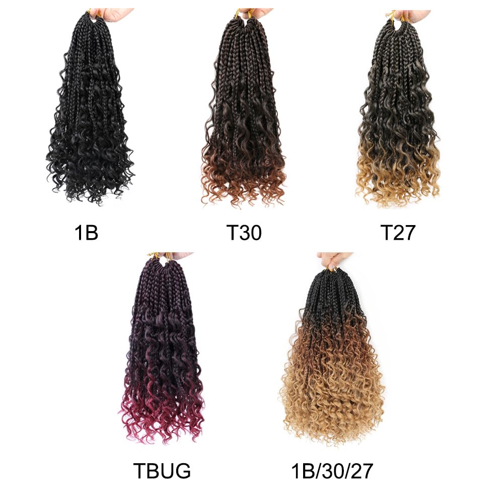 14 Inch Goddess Box Braids Crochet Hair 1 Pack Bohemian Crochet Hair Boho Box Braids with Curly Ends 3X Crochet Braids Synthetic Braiding Hair for Black Women (14 Inch(pack of 1), T27#)