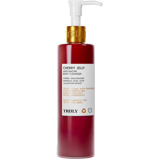 Truly Beauty Cherry Jelly Body Acne Wash with Soothing Cherry Niacinamide, Hydrating Allantoin, & Mandelic Acid - Award Winning Back Acne Treatment Body Wash Cleanser & Dark Spot Remover