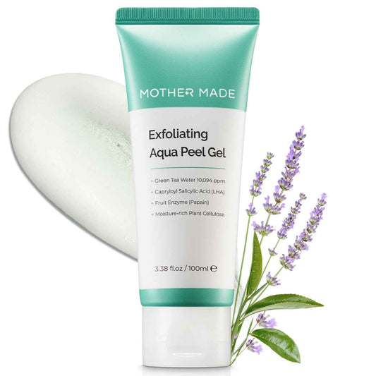MOTHER MADE LHA Green Tea Exfoliating Aqua Peel Gel, Deep Pore Face Exfoliant, Gentle Facial Exfoliator, Dead Skin Remover, Natural Cellulose for Peeling, Vegan, Korean Skincare (100ml / 3.38 fl.oz)