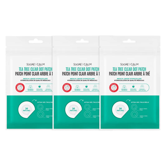 SOO’AE Calm Tea Tree Clear Dot Acne Patch - Pack of 3 (90 patches) Acne Blemish Pimple Patch · FDA Registered · Medical grade Hydrocolloid Spot Treatment Fast Healing, Blemish Zits Cover, 2 Sizes