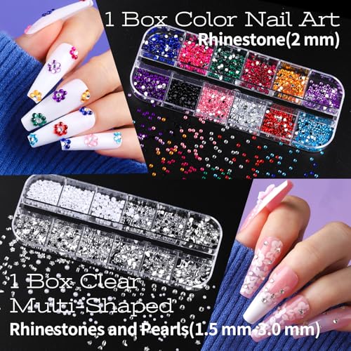 Teenitor DIY Nail Art Kit with 3D Charms, Rhinestones, Brushes & Stands