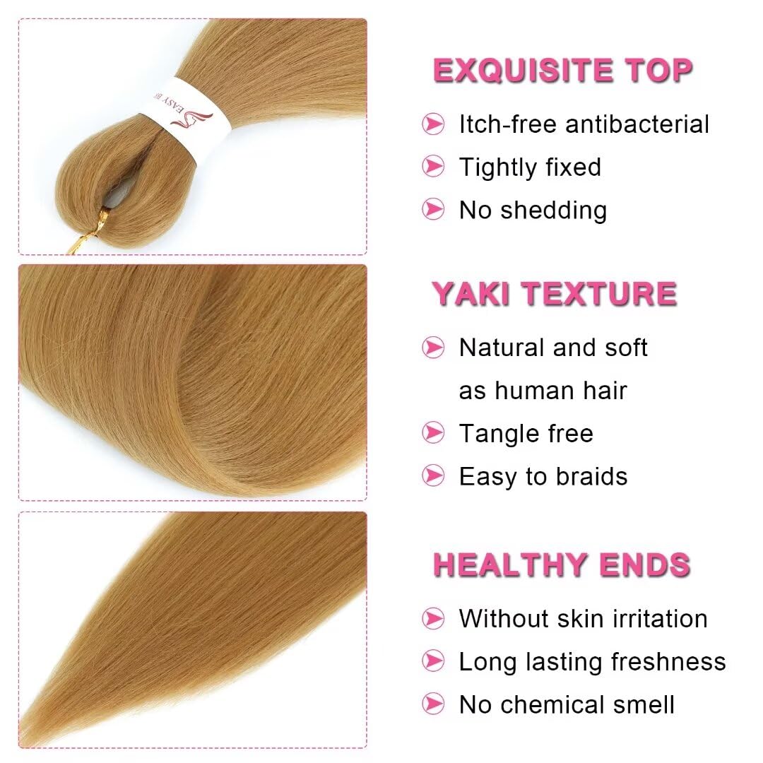 Msloosily 27 Braiding Hair Pre Stretched 8 Packs 20inch Honey Blonde Braiding Hair Pre Stretched Synthetic Fiber Crochet Braids Hair Extension Hot Watter Setting 80g/pack(#27,8Packs,20inch)