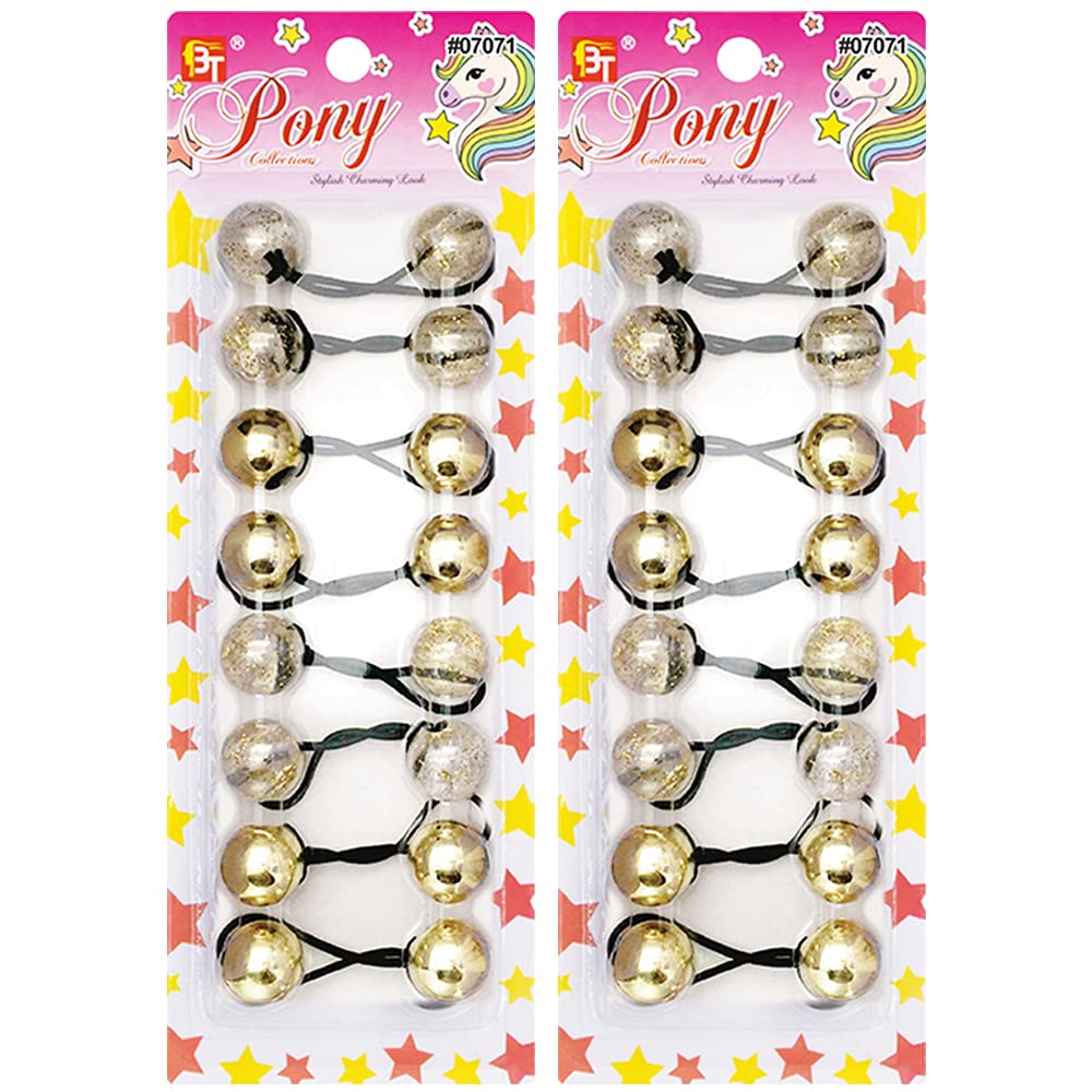 16 Pcs 20mm Hair Ties Hair Accessories for Girls Galactic Hair Ties with Balls Bubble Twinbead Ponytail Holders (Gold)