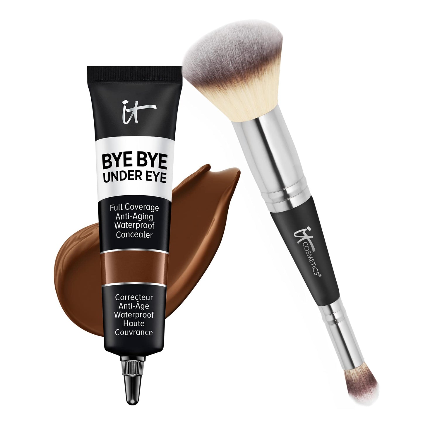 IT Cosmetics Makeup Set - Includes Supersize Bye Bye Under Eye Concealer (44.0 Deep) + Heavenly Luxe Complexion Perfection Concealer Brush (1 fl oz) - with Collagen, Hyaluronic Acid & Antioxidants