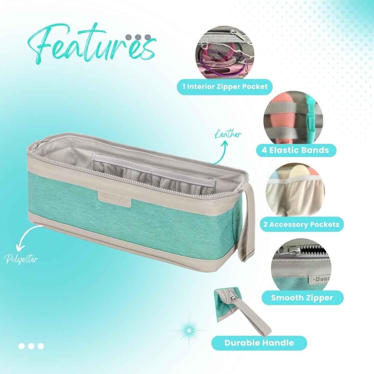 ‍Hair Tool Travel Bag with Heat Resistant Mat – Travel Case for Curling Iron, Straightener, Dy son Air wrap, Shark FlexStyle – Waterproof Organizer with Silicone Bottles