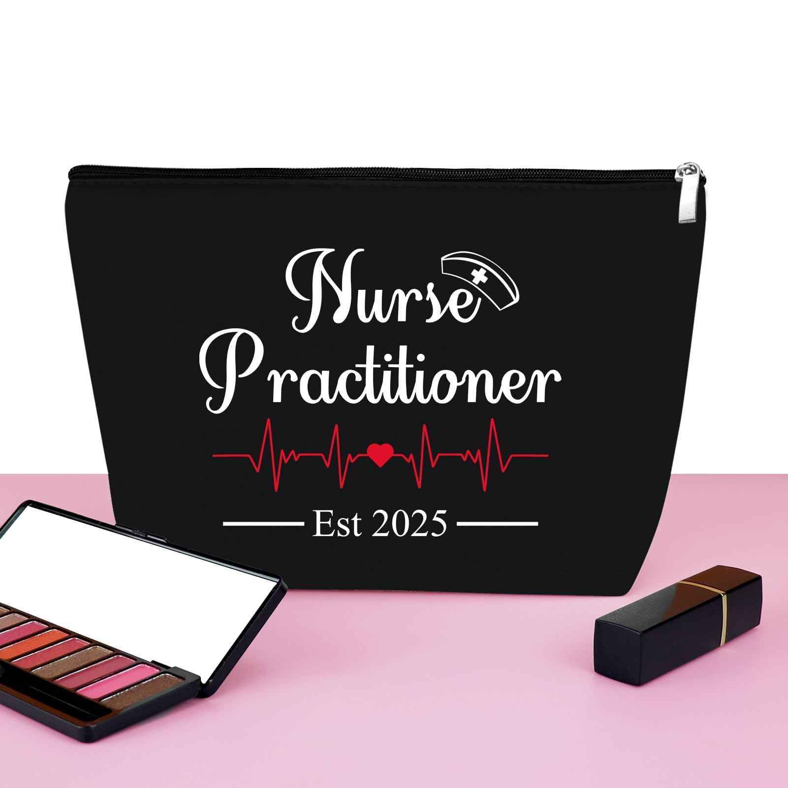 New Nurse Practitioner Gifts Cosmetic Bag New Nurse Graduation Gifts for Nursing Students NP Makeup Bag NP Est 2025 Nurse Gifts Nursing School Graduate Gifts Nursing Student Gifts Travel Pouch（Black）