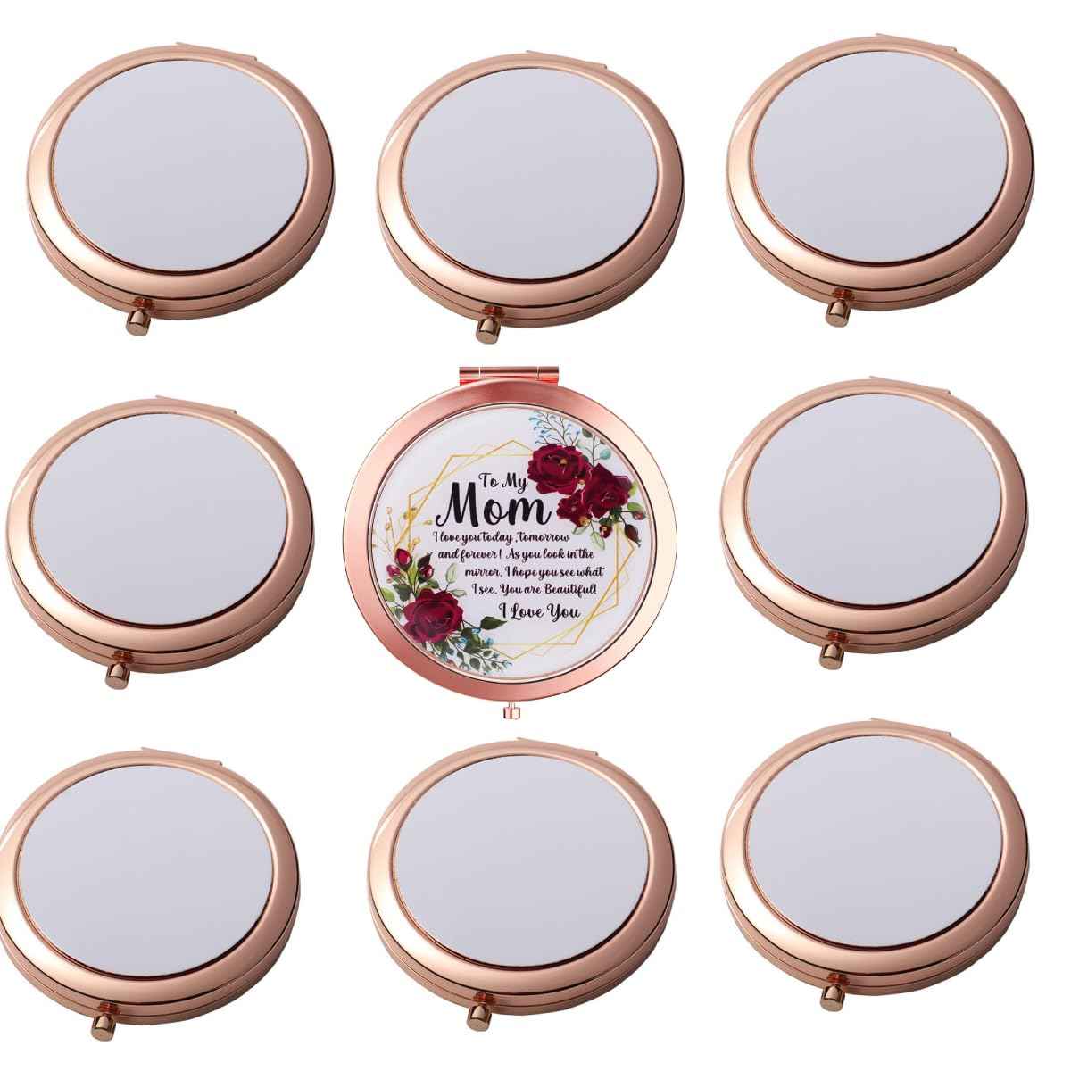 10 Pieces Sublimation Blank Magnifying Compact Mirror for Purses with 2 x 1x Magnification, Rose Gold Folding Mini Pocket Double Sided Travel Makeup Mirror,Perfect for Purse, Pocket Mirror for Gift