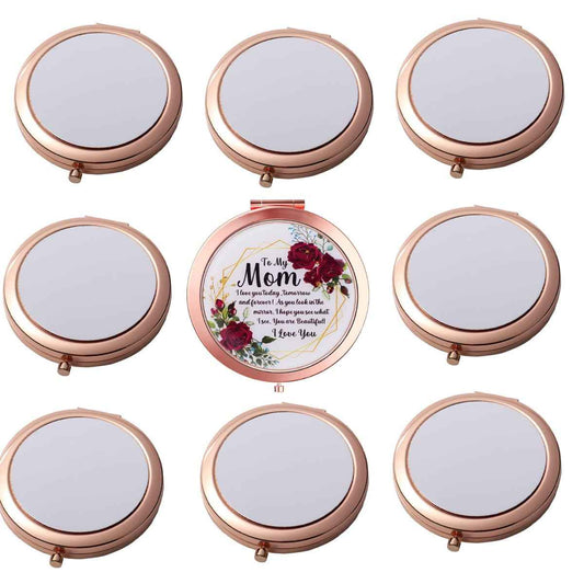 10 Pieces Sublimation Blank Magnifying Compact Mirror for Purses with 2 x 1x Magnification, Rose Gold Folding Mini Pocket Double Sided Travel Makeup Mirror,Perfect for Purse, Pocket Mirror for Gift