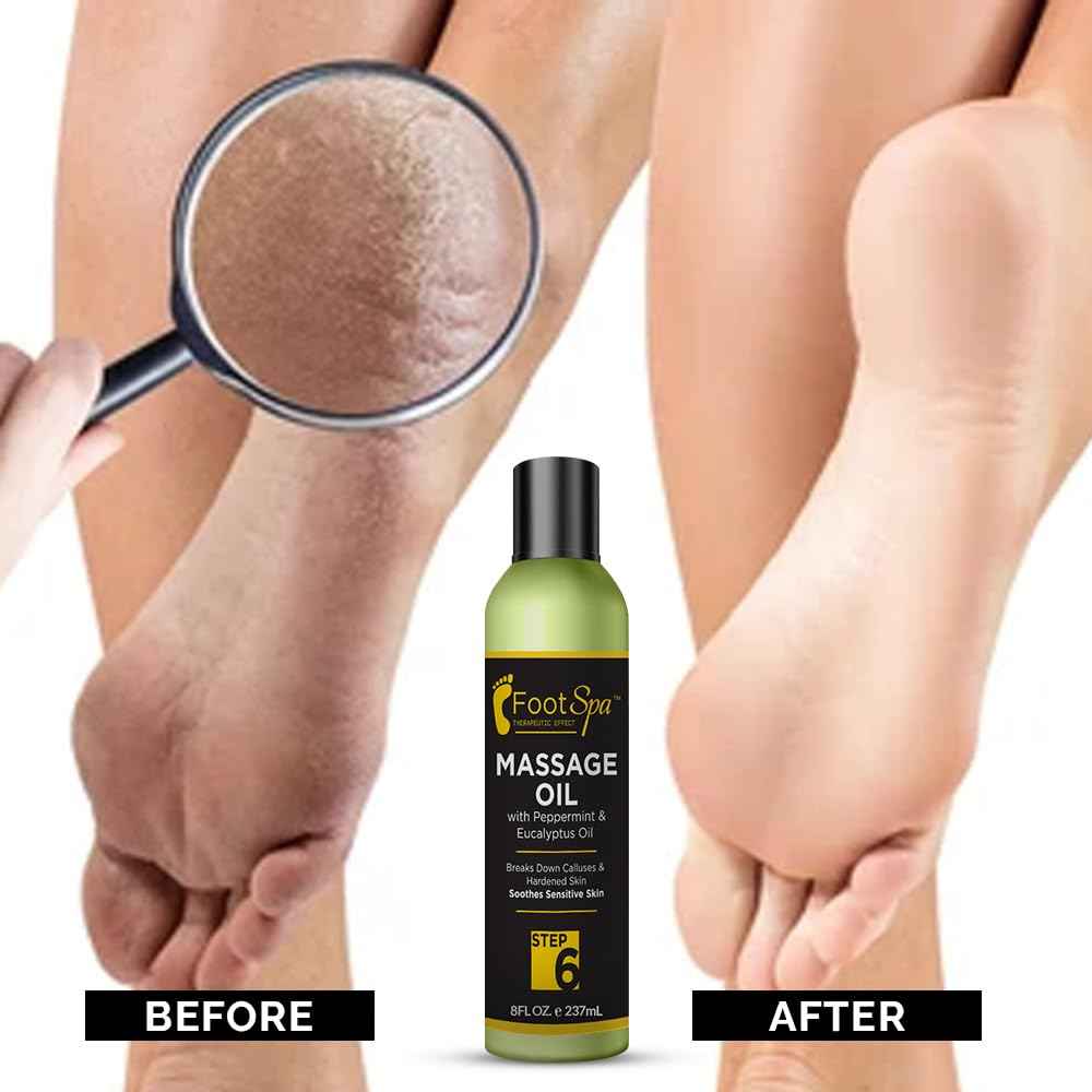 Foot SPA - Massage Oil, with Tea Tree, Pepper Mint, Eucalyptus Oil, 8 Oz - Professional Full Body Massage Therapy, Manicure, Pedicure - Relax Sore Muscles and Repair Dry Skin