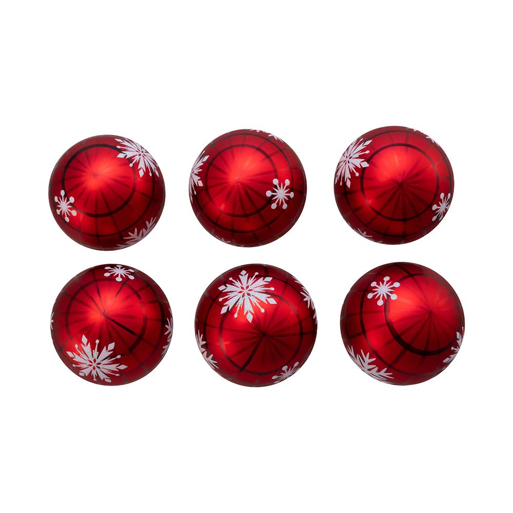 Kurt S. Adler Kurt Adler 80MM Plaid with Snowflakes Glass Ball, 6 Piece Box Ornament, red, Black, White, Christmas