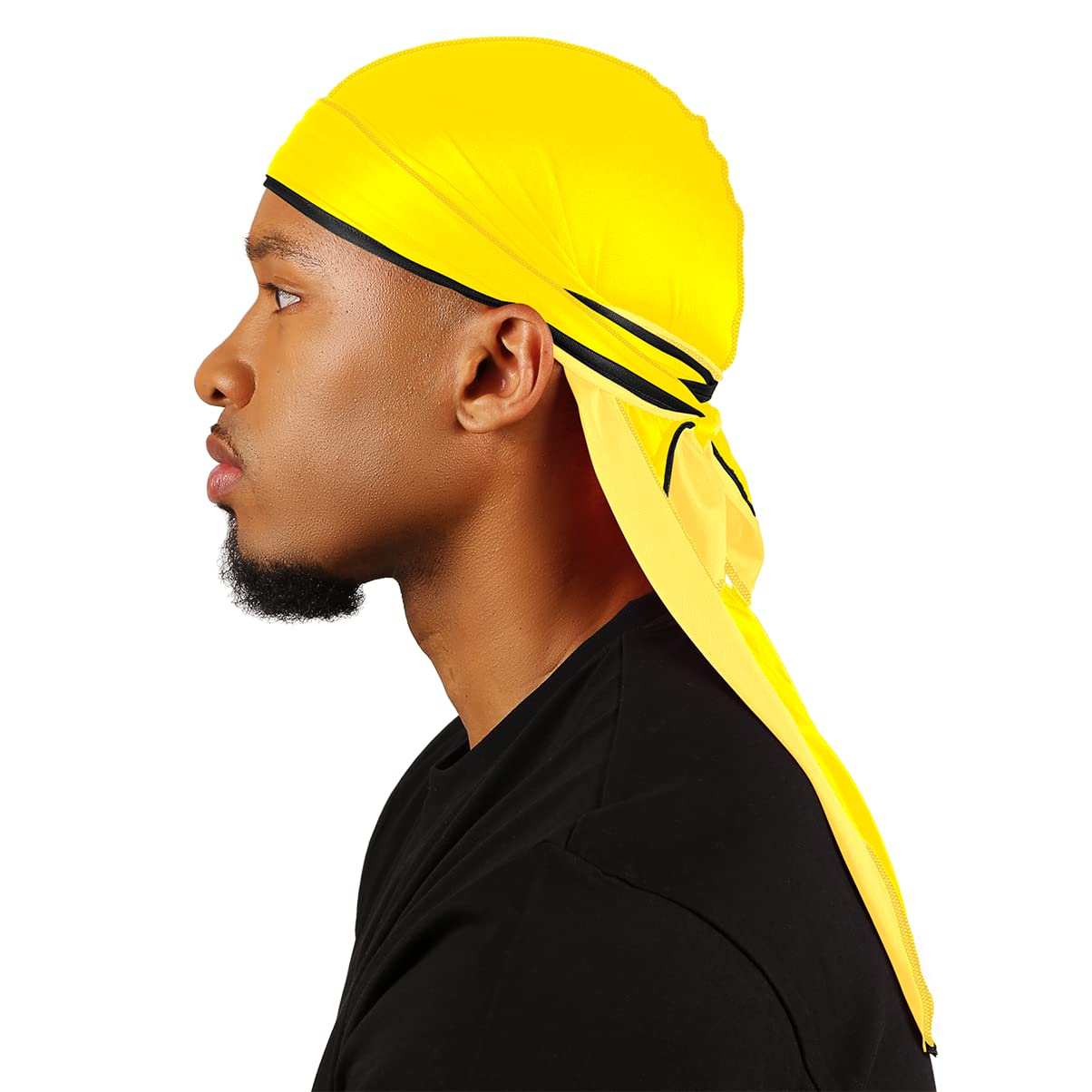 Superstitch Supersilky Ultra Silky Durag x Wavebuilder | 30+ Styles Premium Designer Durags for Men | 360 Waves | Yellow with Black Edges (Watch Out)