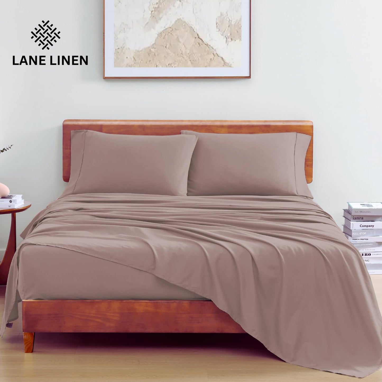 LANE LINEN 100% Organic Cotton Bed Sheets, 3 Pc Cotton Twin Bed Sheets Set, Breathable Bedsheets Twin Size Bed, Hotel Lluxury Sheets, 15" Deep Twin Bed Fitted Sheet - Lilac