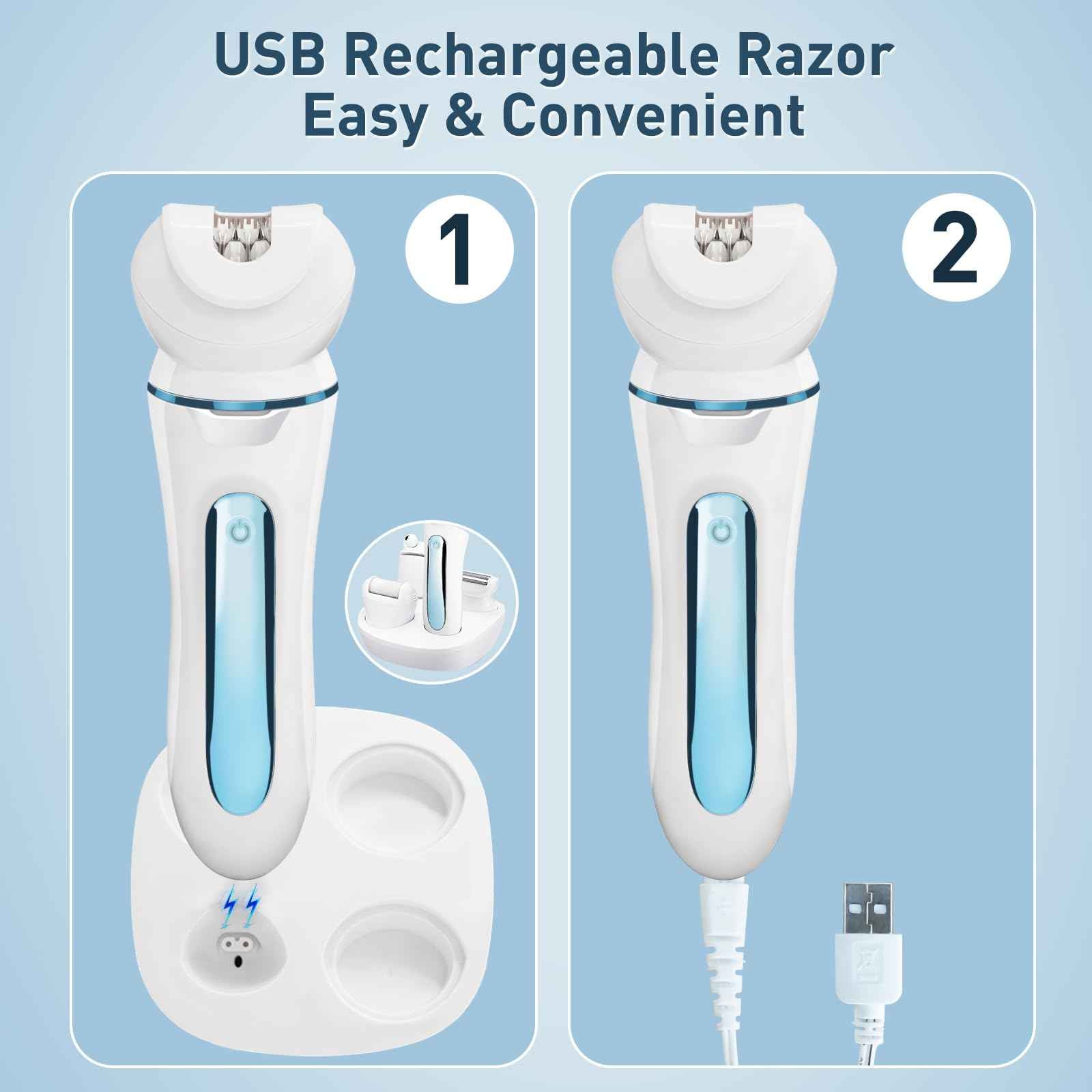 Electric Shaver - Razor - Trimmer for Women Grooming Kit: Women's 5-in-1 Hair Removal Device for Facial Hair Removal and Facial Cleansing & Foot Callus Remover