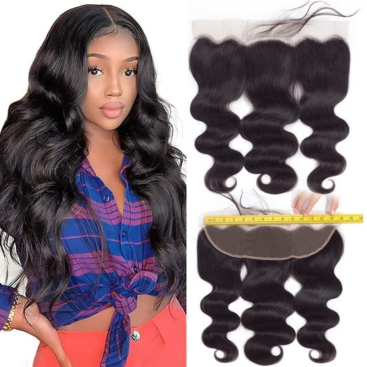 QTHAIR 14A Transparent HD Body Wave Human Hair Lace Frontal (18",13x4 Ear to Ear Lace Frontal,Natural Black)130-150% Density 100% Virgin Brazilian Body Wave Lace Frontal