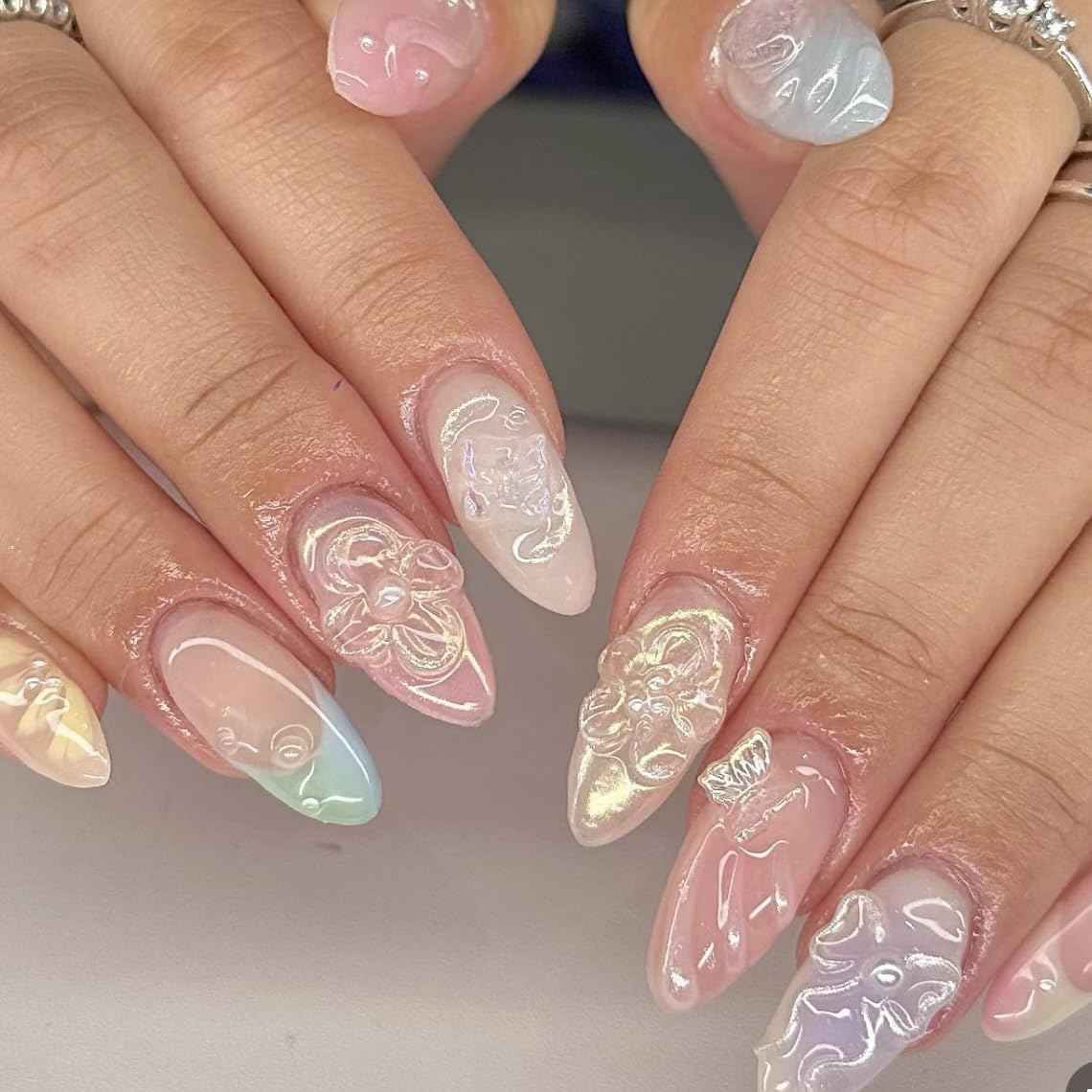 Set Clear Gel 3D Flowers Nails Charms Plain No Rhinestone Gems Handmade by Gel, Design For Medium & Long Nail,3D Flower Nail Art Floral Salon Decor For Women (Set Mix 24, Mix)