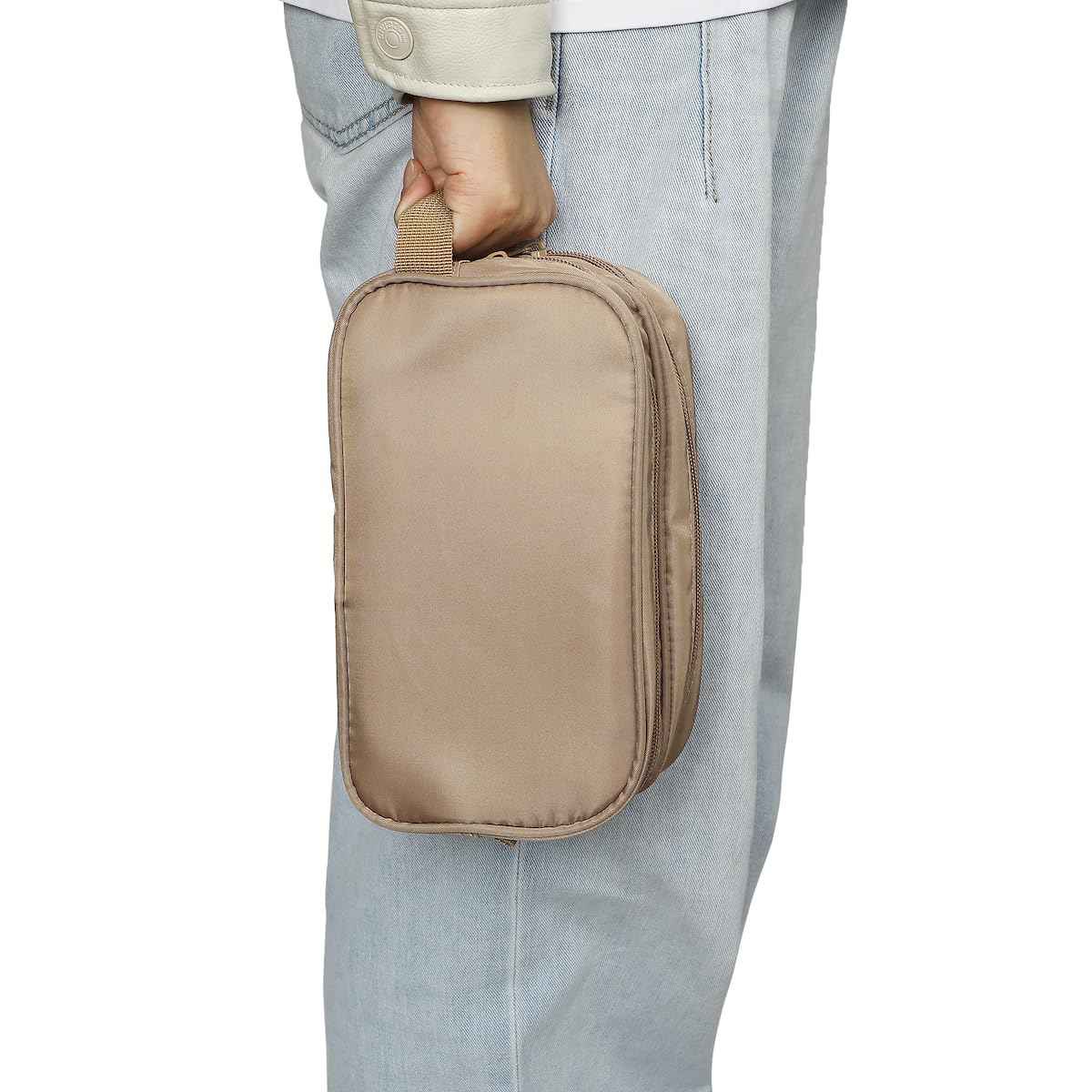 Bioworld Dual Compartment Beige Toiletry Cosmetic Kit