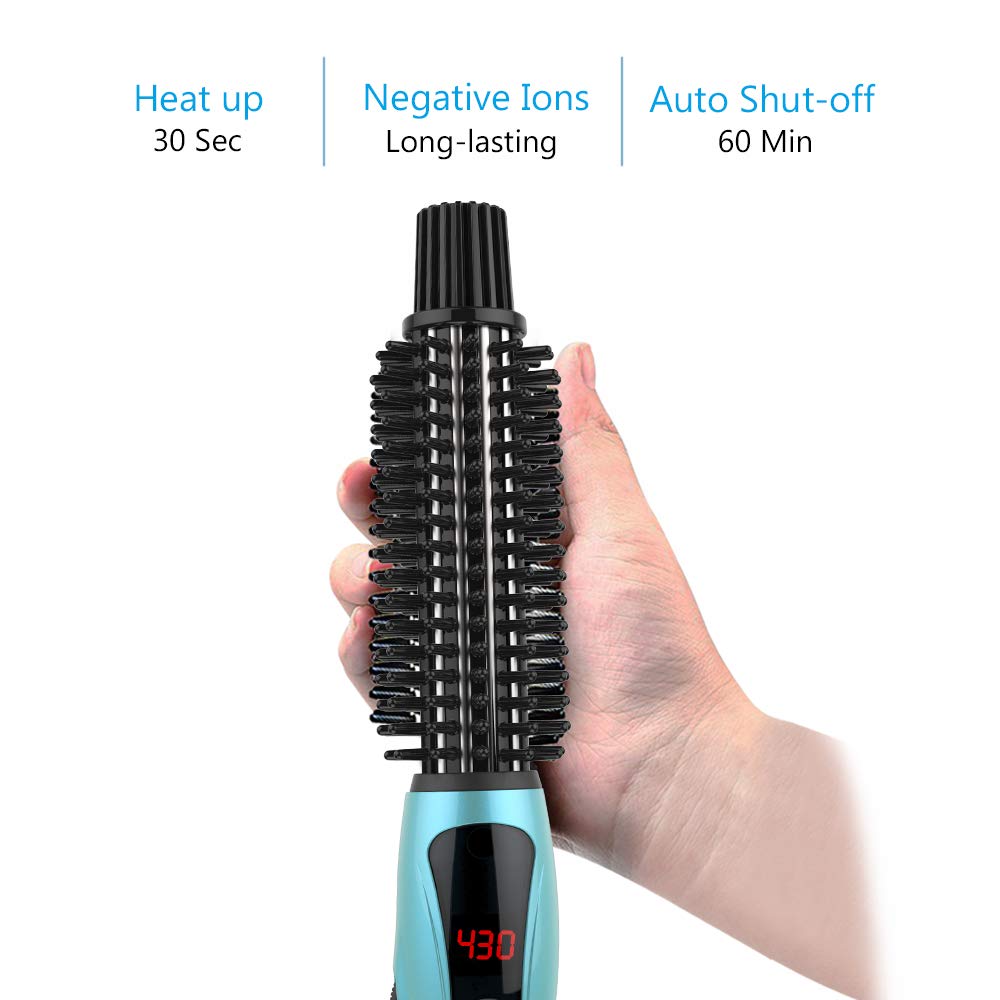 PHOEBE Curling Iron Brush, Dual Voltage Travel 1 Inch Ceramic Tourmaline Ionic Hair Curler Hot Brush, Professional Anti-Scald Instant Heat Up Curling Wands, Heated Styler Brush for Long Hair