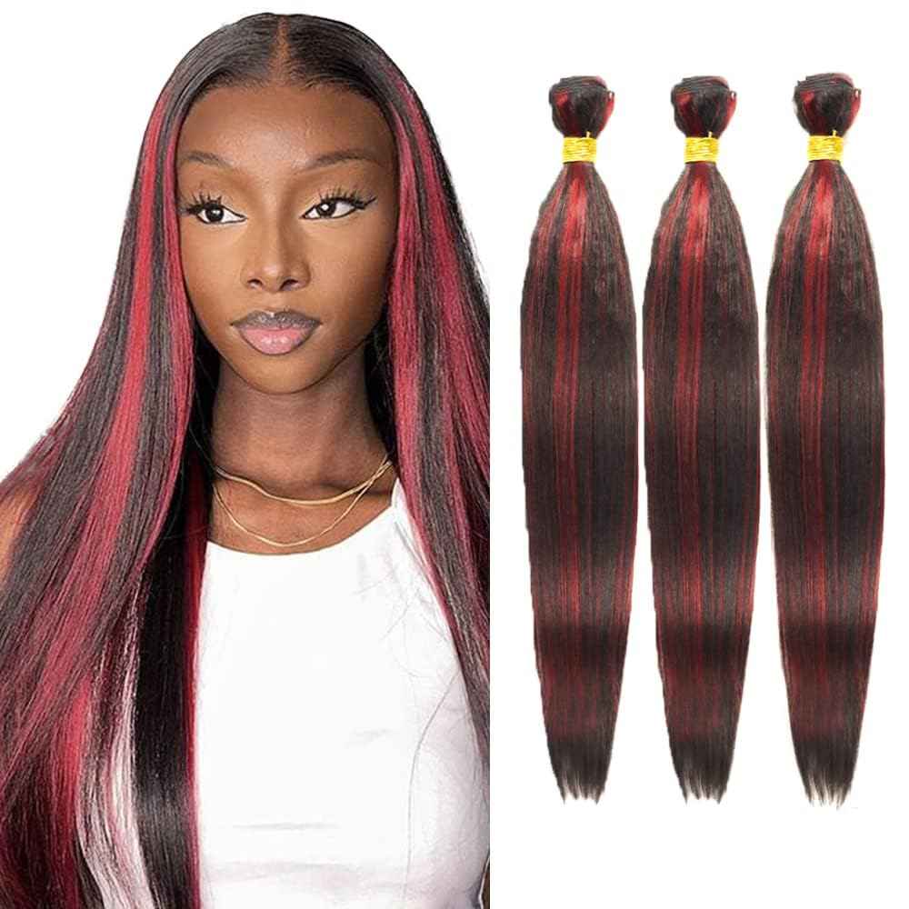 Fabimiya Bundles Human Hair 10/12/14 Inch Straight Burgundy Highlight 99J Human Hair Bundles 12A Unprocessed Quick Weave for Black Women