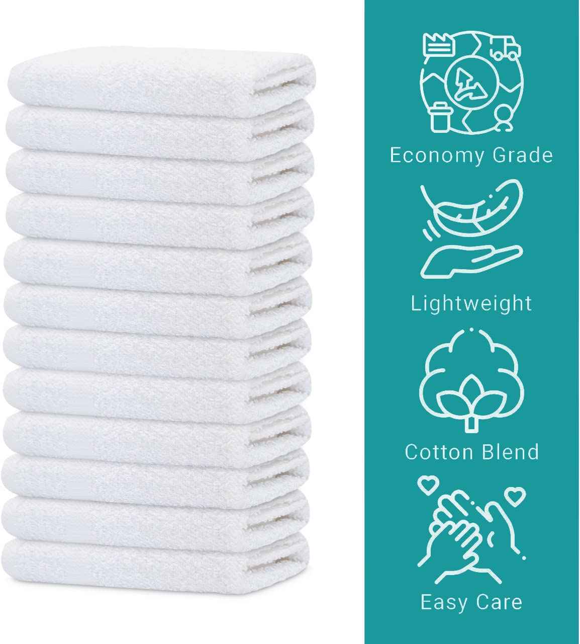 GOLD TEXTILES 48 Pack Economy White Washcloths Set (12x12 inches) - Cotton Blend Commercial Grade Cleaning Rags, Quick Drying & Soft Face Cloths, Fingertip Towels for Bathroom, Spa, Gym, and Kitchen