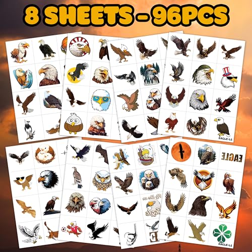 96 PCS Eagle Temporary Tattoos for Kids - Waterproof