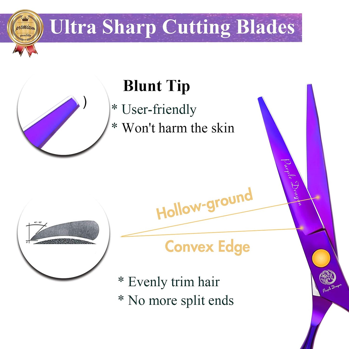 5.5 inch Purple Hair Cutting Scissors Set with Razor, Leather Scissors Case, Barber Hair Cutting Shears Hair Thinning/Texturizing Shears for Professional Hairdresser or Home Use (Purple)