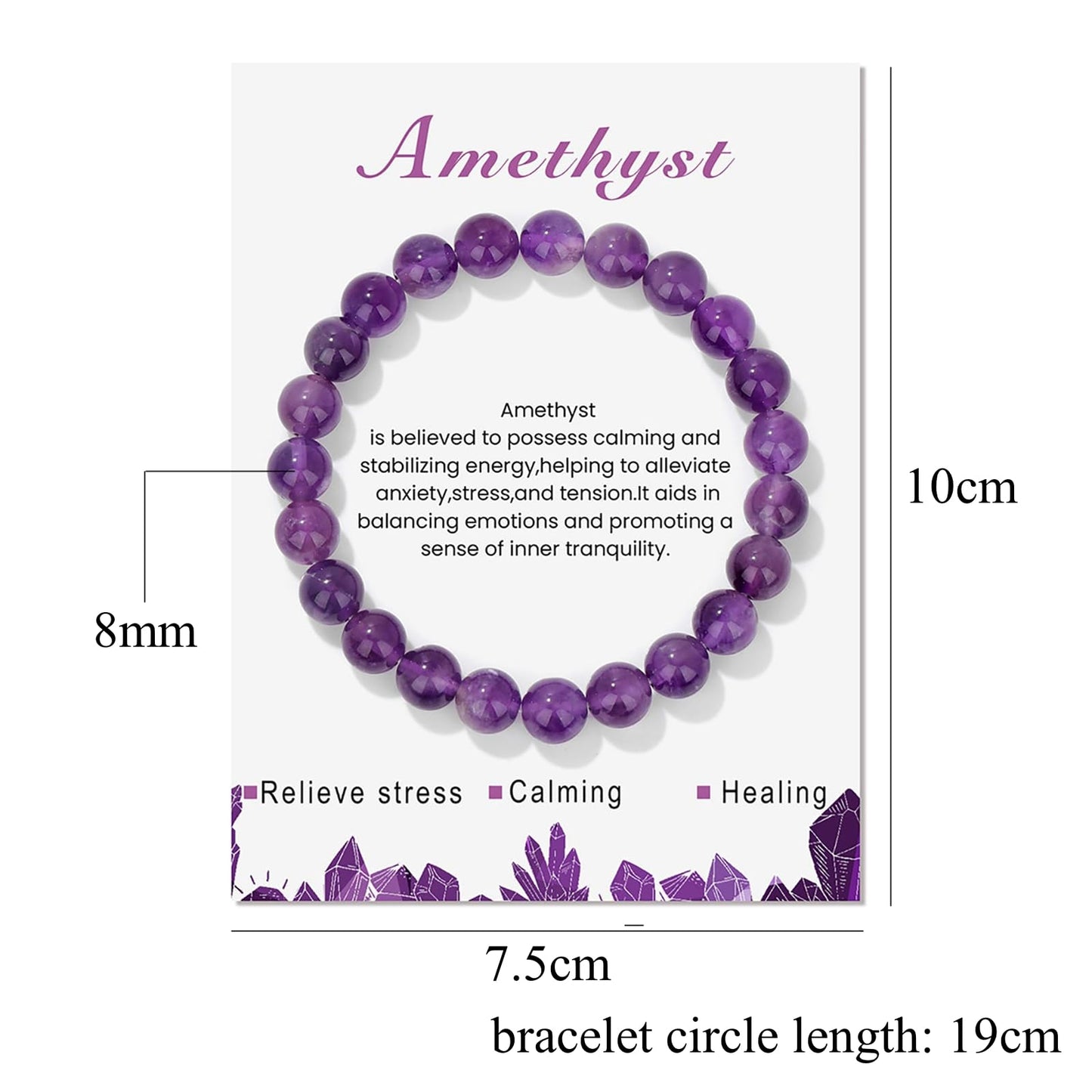 Amethyst Bracelet for Women 8mm Handmade Amethyst Crystal Bracelet Natural Stone Gemstone Bracelet Amethyst Healing Bracelets Stretch Beaded Bracelets Amethyst Jewelry for Women Girls