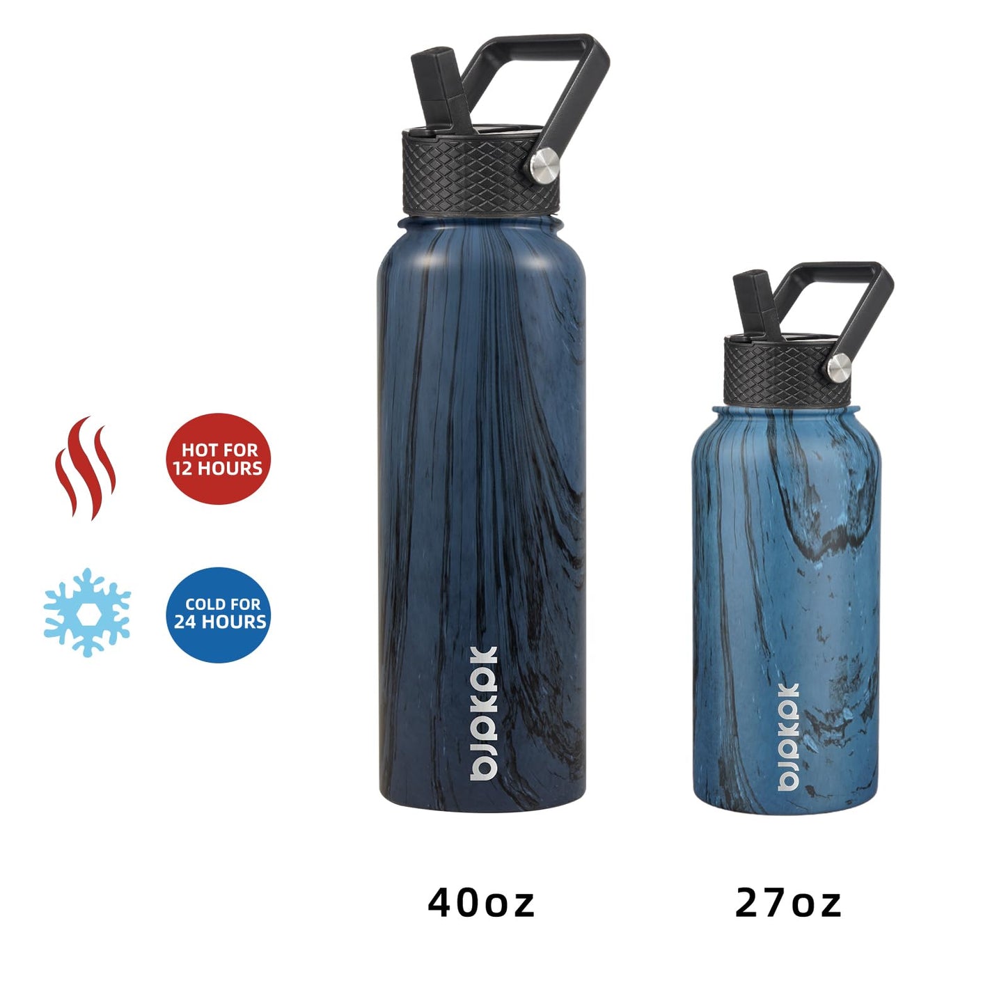 BJPKPK Insulated Water Bottles with Straw Lid, 27oz Stainless Steel Water Bottle with 3 Lids, Leak Proof BPA Free Metal Thermos Mug, Sports Water Bottle Keep Cold & Hot- Wood Prussian Blue