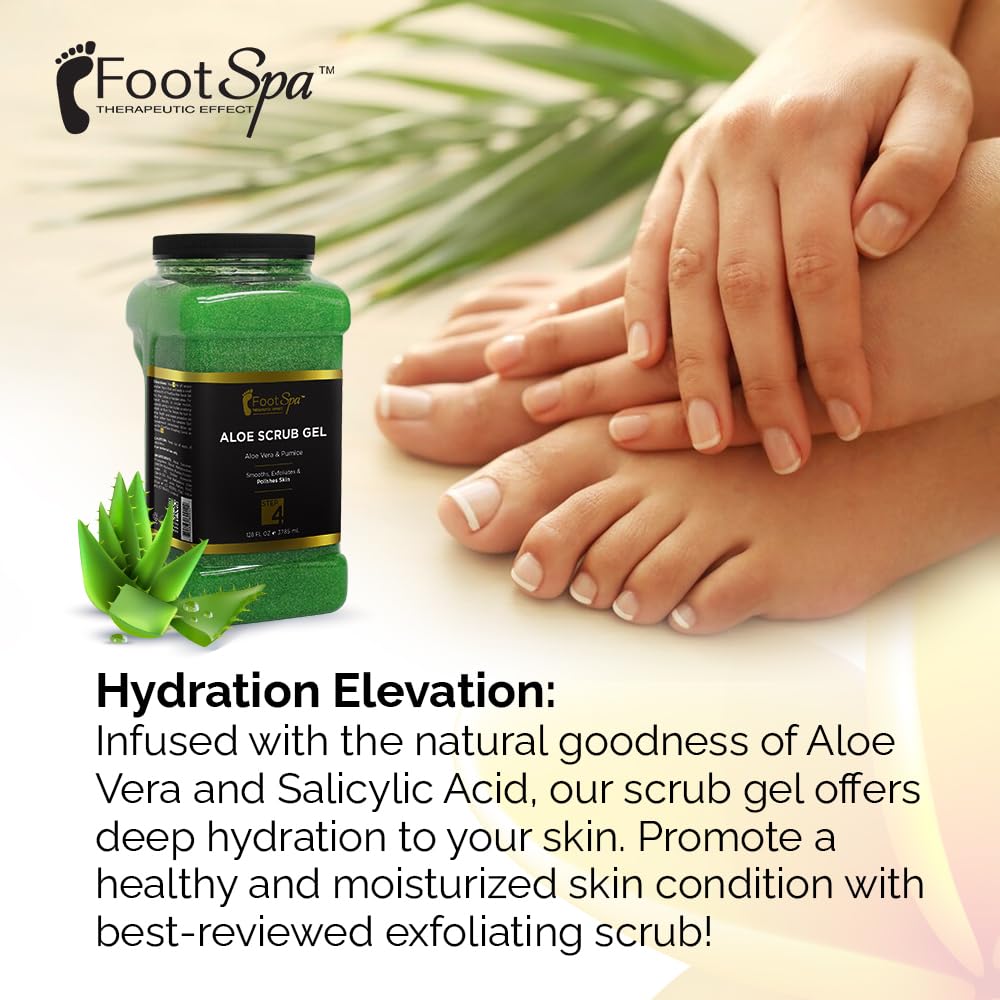 FOOT SPA - Exfoliating Scrub Gel, 128 Oz - Manicure, Pedicure and Body Exfoliator Infused with Aloe Vera and Salicylic Acid - Glow, Polish, Smooth and Moisture Skin - Bulk, Refill Gallon