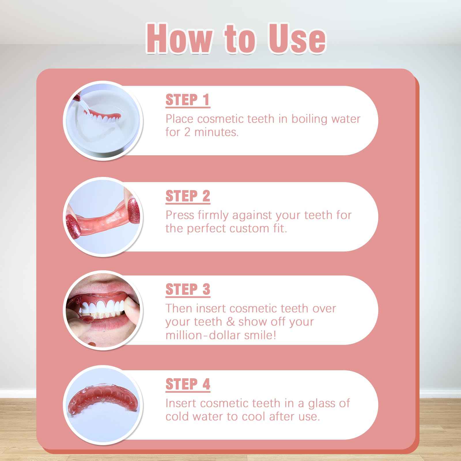 Dentures for Women and Men, Silicone Dentures Upper and Lower, Fix Your Smile at Home Within Minutes, Natural Shade False Teeth & Veneers