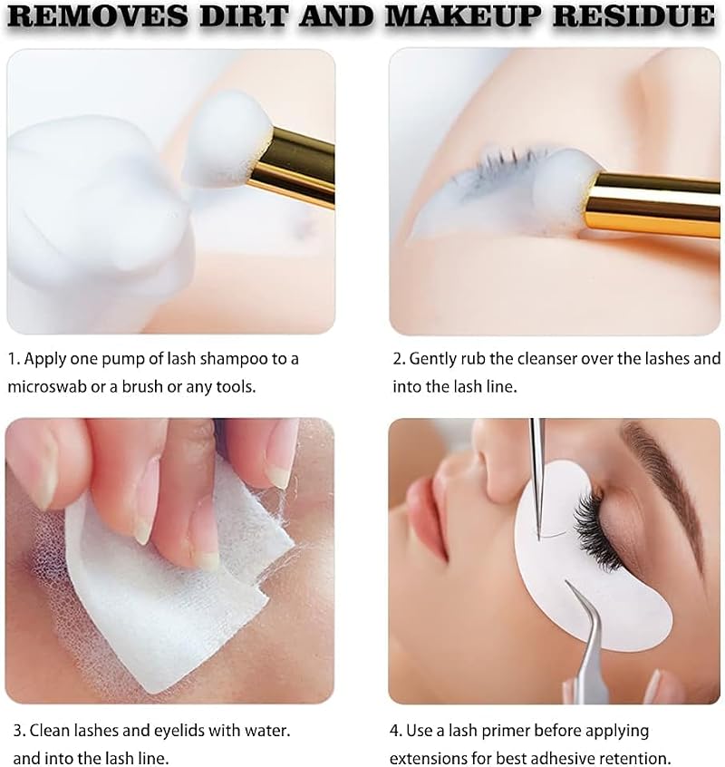 Eyelash Extension Shampoo 60ml + 2 Brushes - Foaming Cleanser